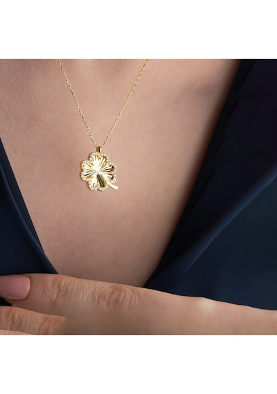 Vaoov 925 Ayar Gümüş Dokulu Ve Taşlı Yonca Kolye Gold