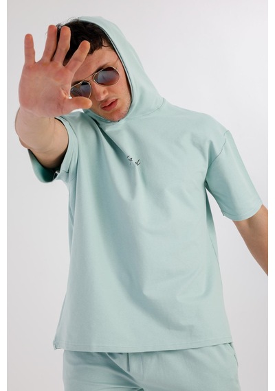 Oceano Kapüşonlu Sweatshirt & Şort Takım - Açık Yeşil Yeşil