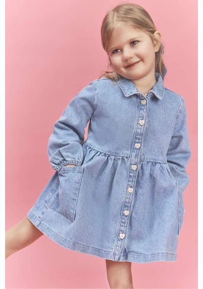 Defacto Uzun Kollu Jean Elbise Kız Bebek H0372a526smnm39 Mavi-nm39