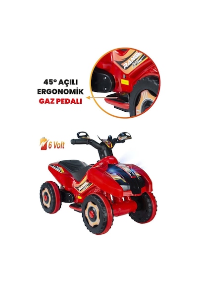 Müzikli Ve Led Işıklı Rang Akülü Atv 6v Kırmızı Kırmızı