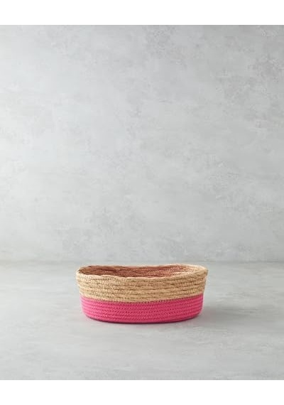 Colorful Lines Kağıt İp Sepet Pembe Açık Ahşap