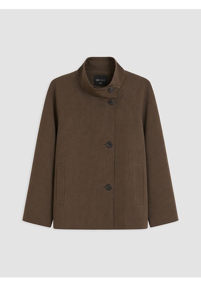 Lcw Modest Kahverengi Dik Yaka Ekose Oversize Kadın Trençkot