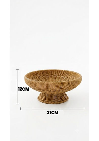 31cm Ayaklı Sunumluk - Dekoratif Meyvelik Çerezlik - Rattan Kase Tabak Sepet - Ekstra Kaliteli Çelik Hasır 31 X 12