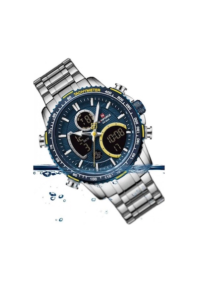 Naviforce Gri Çelik Kordon Dijital/analog Erkek Kol Saati Nf-9182m-bluylw