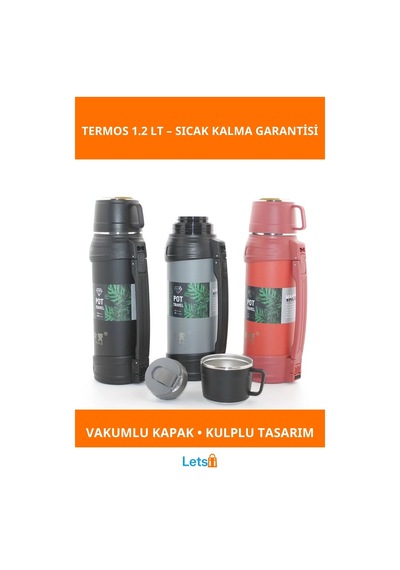 Paslanmaz Çelik Çift Katmanlı Termos 1.2 Lt Sıcak Soğuk İçecek Çok Renkli