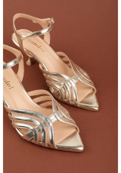 Gondol Kadın Hakiki Deri İnce Stiletto Topuklu Ayakkabı Brgl.6159 Gold