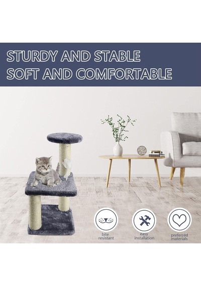 Sisal Tırmalama Kutuplu Küçük Kedi Ağacı, Kapalı Kediler İçin Kedi Oyuncakları, Kedi İnteraktif Oyuncaklı Ked