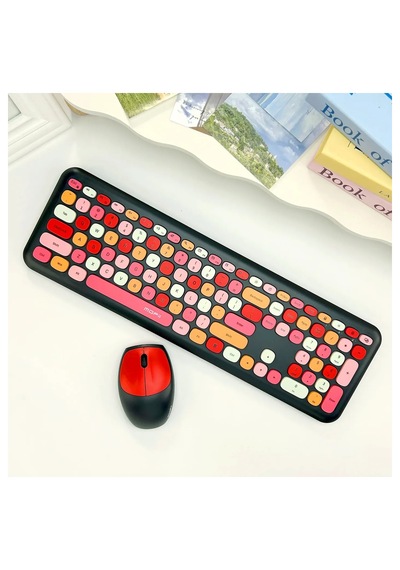 Mofıı 666 Kablosuz Klavye Mouse Seti 2.4g Retro Yuvarlak Tuşlu 110 Tuş Renkli Set Optik