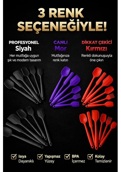 6 Parça Silikon Mutfak Gereçleri Seti, Isıya Dayanıklı Spatula, Fırça Ve Kaşık Seti, Yapışmaz Tencere Dostu, Kırmızı, Siyah Ve Mor Renk Seçenekleri Mor Çok Renkli