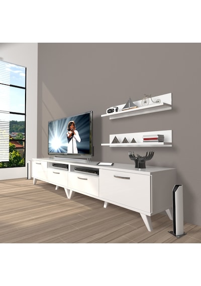 Decoraktiv Eko 200r Mdf Retro Tv Ünitesi Tv Sehpası Parlak Beyaz