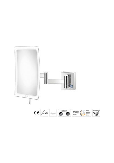 Ayna, Led Işıklı, Çift Kollu, Kare, Dokunmatik, Ip44, 3x - Krom