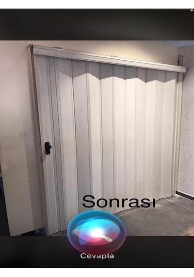 3 Sıra Camlı Akordeon Kapı, Karaağaç Ahşap Desenli 87x215cm