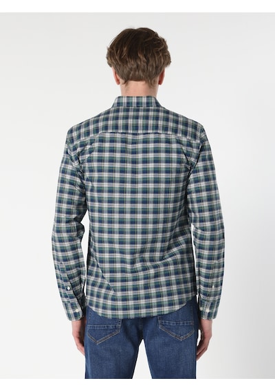 Colin's Slim Fit Kareli Lacivert Erkek Uzun Kol Gömlek CL1061792_Q1.V1_NAV