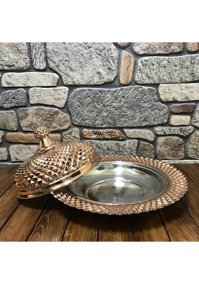Piramit İşlemeli Bakır Pilavlık 40 Cm