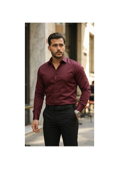 Butik İstanbul Erkek Saten Klasik Gömlek Bordo