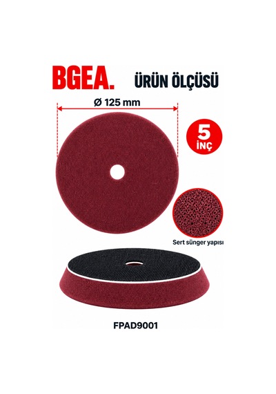 Bgea 5 İnç 125 Mm Bordo Destek Tabanlı Pasta Süngeri