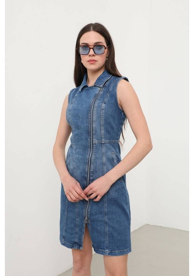 Banny Jeans Kadın Fermuarlı Jean Elbise Mavi