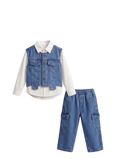 Baby Lory Kids Store Erkek Çocuk Gömlekli Yelekli 3lü Kot Takım Açık Lacivert