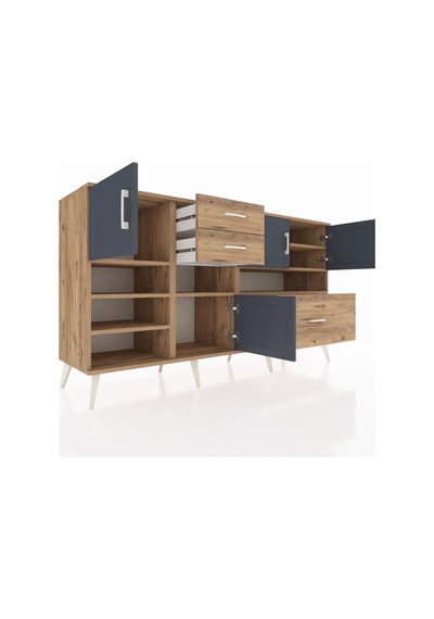Kronos Konsol 7 Raflı 3 Çekmeceli 4 Kapaklı 176x59x99 Çam-antrasi Çam-antrasit/çam