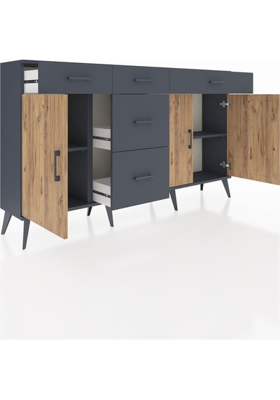 Arges Konsol 2 Raflı 5 Çekmeceli 3 Kapaklı 176x30x99 Antrasit-çam/antrasit Atlas Çam/antrasıt - Antrasıt