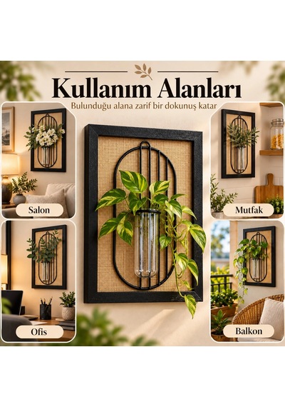 Siyah Ahşap Çerçeveli Hasır Zeminli Metal Detaylı Tüp Vazolu Dekoratif Duvar Tablosu - 21x30 Cm Çok Renkli Siyah Ahşap Çerçeveli Hasır Zeminli Metal Detaylı Tüp Vazolu Dekoratif Duvar Tablosu - 21x30 Cm Çok Renkli