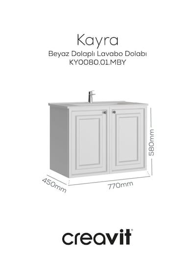 Creavit Kayra Lavabo Dolabı Kapaklı 80cm Mat Beyaz Creavit Kayra Lavabo Dolabı Kapaklı 80cm Mat Beyaz