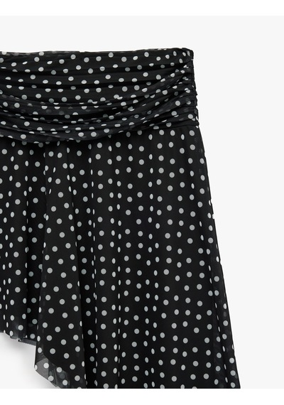Koton Koton X Sibil Çetinkaya - Asimetrik Kesim Drape Detaylı Puantiyeli Tül Etek Siyah Desenli 6sak10083uk
