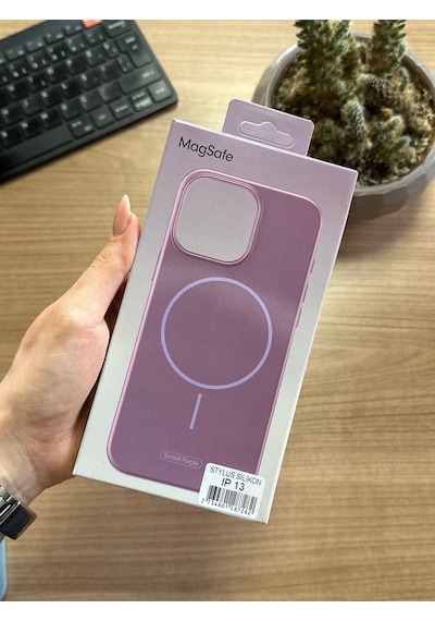 Apple Uyumlu iPhone 13 Animasyonlu Stylus Silikon Kılıf Mor