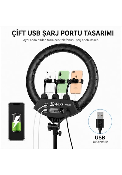 Döküm Ayaklı 22 Inç 600 Led Tripod Rıng Lıght Işık Influencer Youtuber Işığı Güzellik Makyaj Led Zb-f488