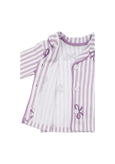 Bebegen Kız Bebek Beyaz Lila Fiyonklu Çizgili Pijama Takımı Çok Renkli