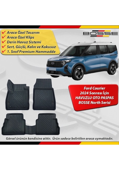 Ford Courier Paspas Araca Özel 2024 Sonrası Derin Havuzlu Paspas Bosse North Serisi