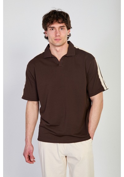 Barrels And Oıl Erkek Omzu Biye Detaylı Polo Yaka T-shirt - Kahve Kahve