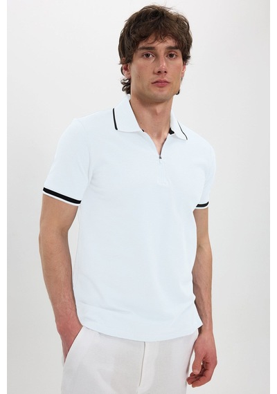 Tudors Erkek Slim Fit Dar Kesim %100 Pamuk Jakarlı Düz Yaka Ve Kol Detaylı Beyaz Polo Yaka Tişört-50213 Tudors Erkek Slim Fit Dar Kesim %100 Pamuk Jakarlı Düz Yaka Ve Kol Detaylı Beyaz Polo Yaka Tişört-50213