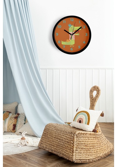 Sevimli Timsah Çocuk Odası Duvar Saati - 30cm - Önü Camlı Siyah Kasa - Sessiz Mekanizma-jh1130 Siyah