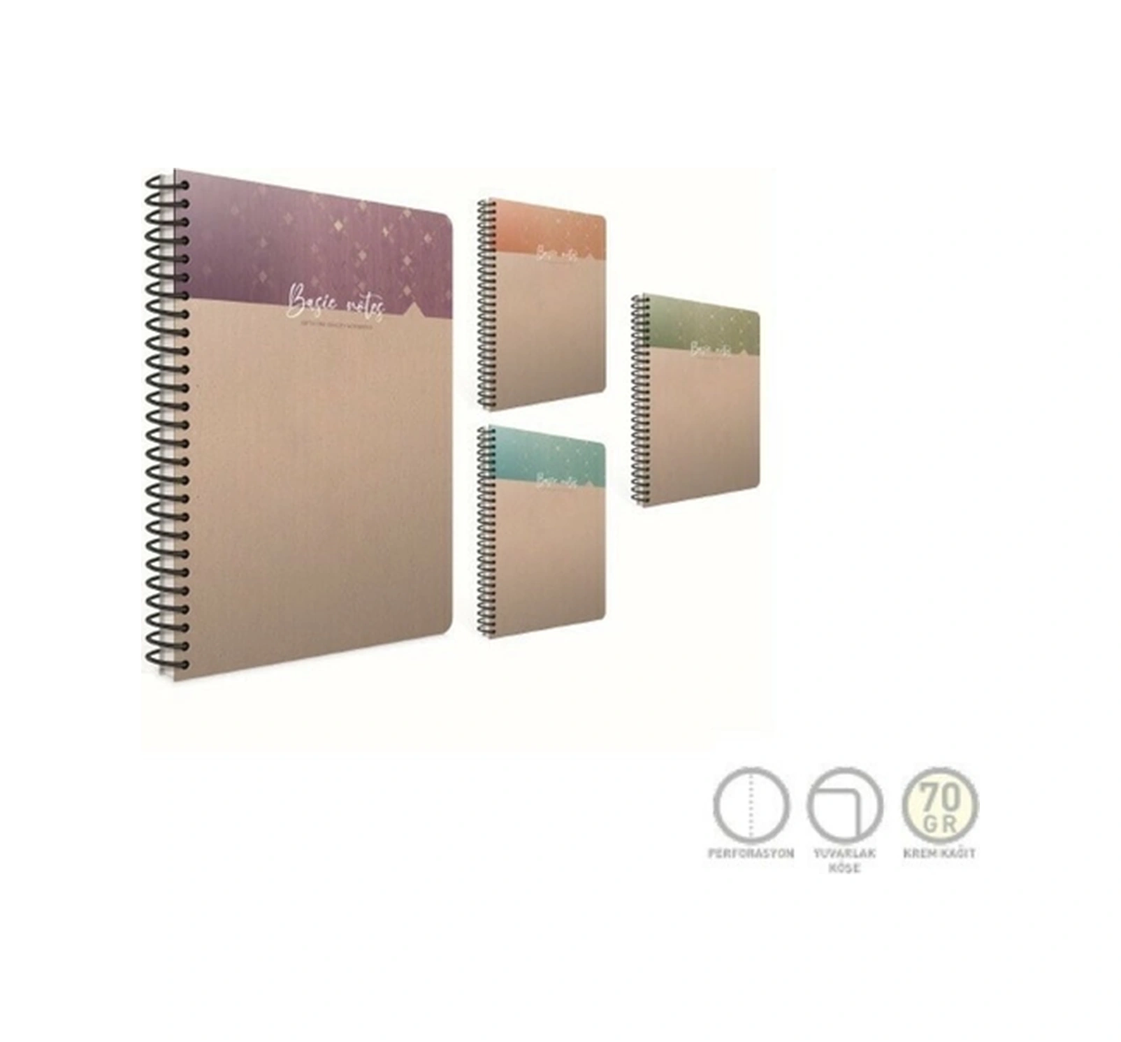 Basic Notes Spiralli Sert Kapak Not Defteri A5 100 Yaprak Kareli 4 Lü Paket 5497 Karışık