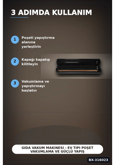 Gıda Vakum Makinesi - Ev Tipi Poşet Vakumlama Ve Güçlü Yapıştırma Cihazı Bx-316023