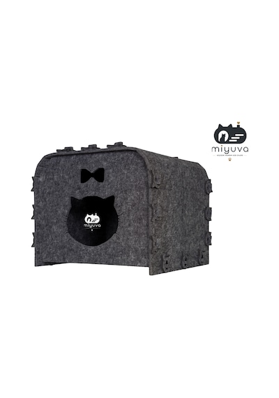 Keçe Kedi Evi Demonte, Yıkanabilir, Taşınabilir Kedi Kulübesi Küp Gri