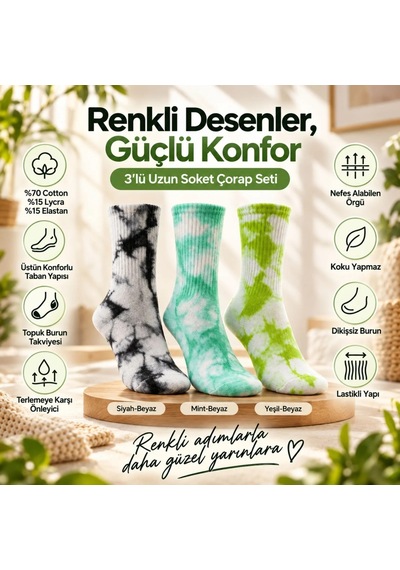 Çorap Giyim Unisex Batik Desenli Çorap 6'lı Set Renkli Pamuklu Uzun Soket Dikişsiz Nefes Alan Günlük Spor Çorabı Çok Renkli