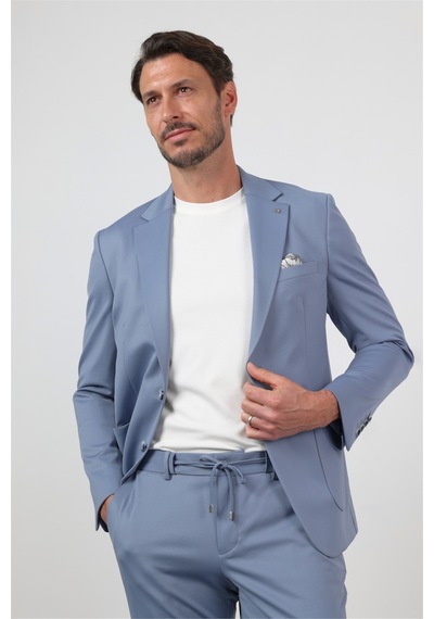 İmza Mavi Kendinden Desenli Mono Yaka 6 Drop Slim Fit Takım Elbise 1001260165