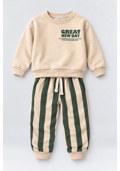 Ahengim Erkek Çocuk Great New Day Baskılı Sweatshirt Ve Çizgili Eşofman Altı 2 Li Takım Ak124 Yeşil Ahengim Erkek Çocuk Great New Day Baskılı Sweatshirt Ve Çizgili Eşofman Altı 2 Li Takım Ak124 Yeşil