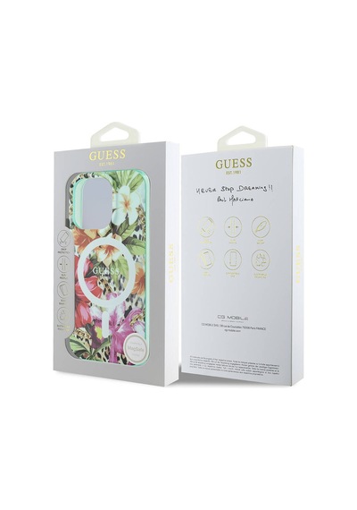 Apple iPhone 16 Pro Uyumlu Kılıf Guess Lisanslı Magsafe Özellikli Iml Baskılı Jungle Ring Yeşil