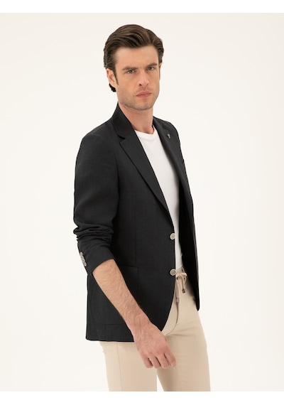 Cacharel Siyah Slim Fit %100 Keten Ceket