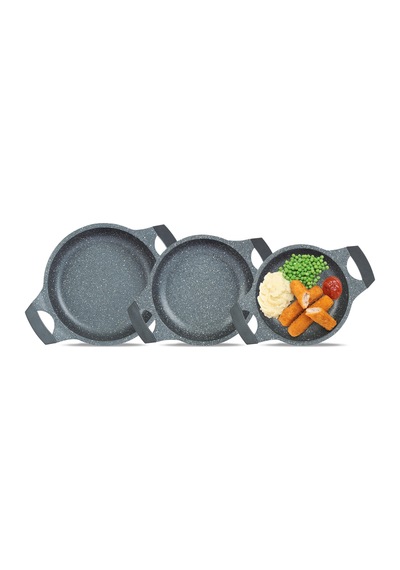 Thermoad Alüminyum Döküm Granit Kapaklı Sahan Seti 3'lü Gri