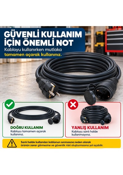 3x1.5mm%100 Bakır Ttr Topraklı Seyyar Uzatma Kablosu Siyah, 5 Metre Diger