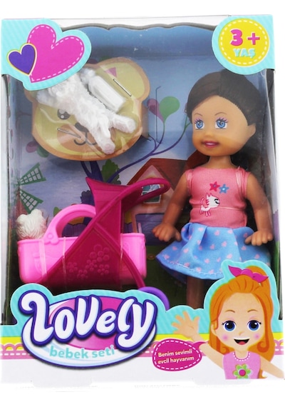 Lovely Mini Bebek Pembe Sepetli Evcil Hayvanlı Oyun Seti