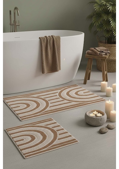 Bohem Desen 2 Li Banyo & Klozet Paspas Takımı Kahverengi