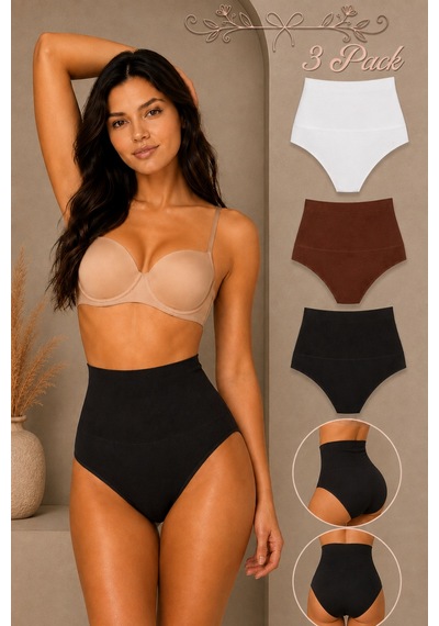 Fit Women Kadın Yüksek Bel Esnek 3 Lü Külot Beyaz-kahve-siyah