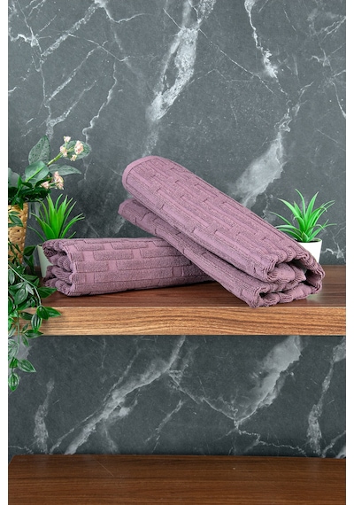 Tuğla Desenli 2li Ayak Havlusu - 50x70 Cm - Su Emici Banyo Paspası Seti - Bordo Bordo