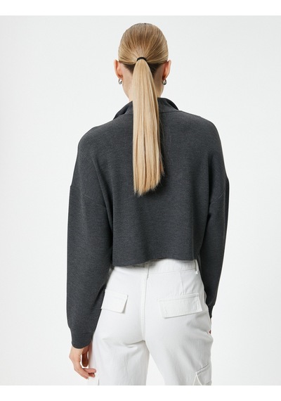 Koton Yarım Fermuarlı Sweatshirt Crop Uzun Kollu Antrasit 4sak10226ek Antrasit