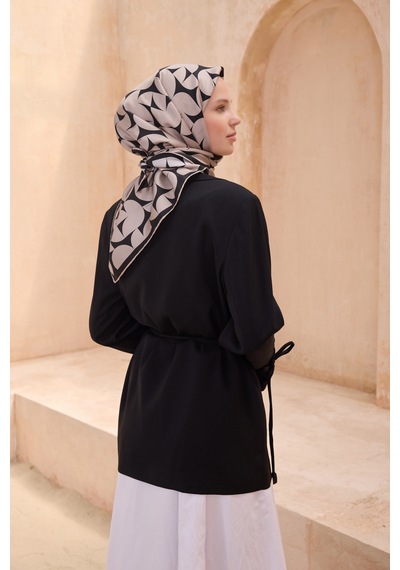 Belli Twill İpek Eşarp Vizon - Siyah